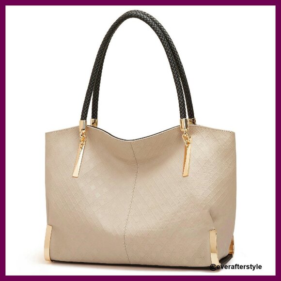 Large Genuine Leather Tote Bag Minimalist Design Gold Hardware Work Casual